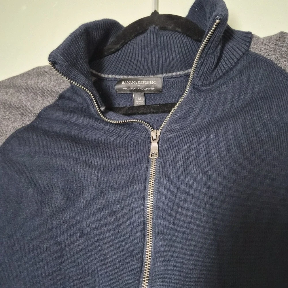 BANANA REPUBLIC Gray Heather Blue Cotton Baseball Sweater‎ Jacket Size M